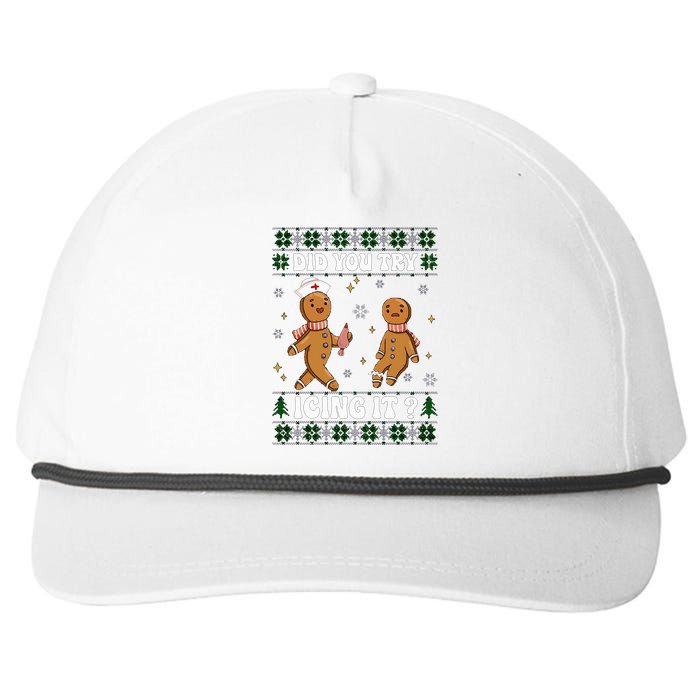 Funny Christmas Nurse Gingerbread Man Did You Try Icing It Snapback Five-Panel Rope Hat