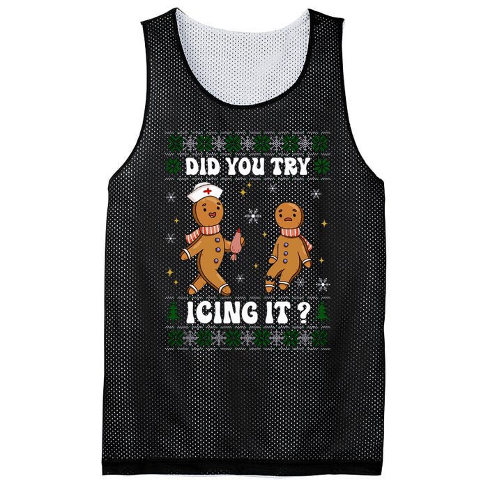 Funny Christmas Nurse Gingerbread Man Did You Try Icing It Mesh Reversible Basketball Jersey Tank