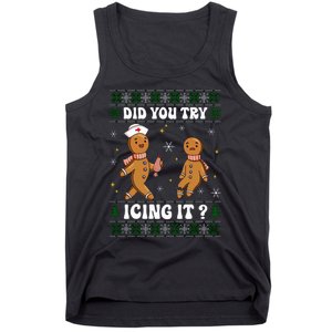 Funny Christmas Nurse Gingerbread Man Did You Try Icing It Tank Top