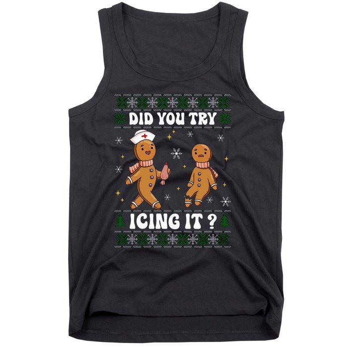 Funny Christmas Nurse Gingerbread Man Did You Try Icing It Tank Top