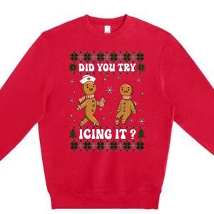 Funny Christmas Nurse Gingerbread Man Did You Try Icing It Premium Crewneck Sweatshirt