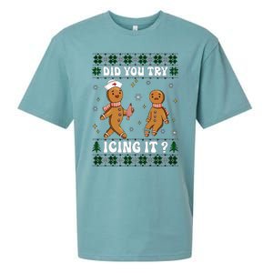 Funny Christmas Nurse Gingerbread Man Did You Try Icing It Sueded Cloud Jersey T-Shirt