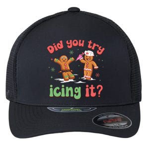 Funny Christmas Nurse Gingerbread Man Did You Try Icing It Flexfit Unipanel Trucker Cap