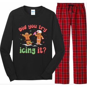 Funny Christmas Nurse Gingerbread Man Did You Try Icing It Long Sleeve Pajama Set