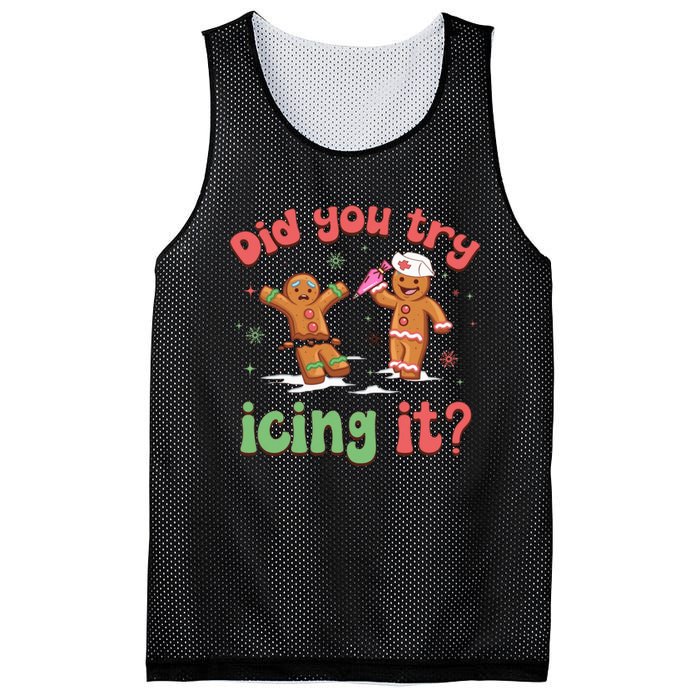 Funny Christmas Nurse Gingerbread Man Did You Try Icing It Mesh Reversible Basketball Jersey Tank