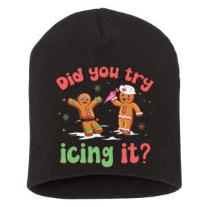 Funny Christmas Nurse Gingerbread Man Did You Try Icing It Short Acrylic Beanie