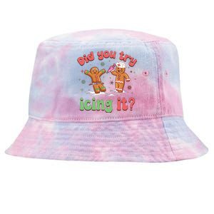 Funny Christmas Nurse Gingerbread Man Did You Try Icing It Tie-Dyed Bucket Hat