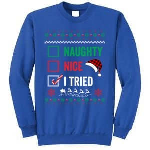 Funny Christmas Nice Naughty I Tried Ugly Red Plaid Gift Sweatshirt