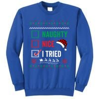 Funny Christmas Nice Naughty I Tried Ugly Red Plaid Gift Tall Sweatshirt