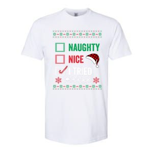 Funny Christmas Nice Naughty I Tried Ugly Red Plaid Gift Softstyle CVC T-Shirt