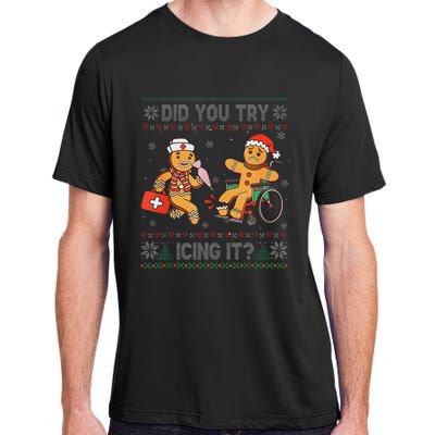 Funny Christmas Nurse Did You Try Icing It Gingerbread Man Adult ChromaSoft Performance T-Shirt