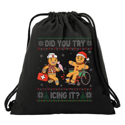 Funny Christmas Nurse Did You Try Icing It Gingerbread Man Drawstring Bag