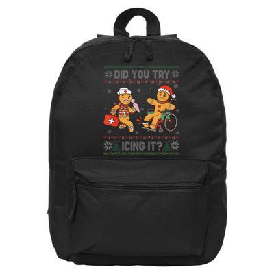 Funny Christmas Nurse Did You Try Icing It Gingerbread Man 16 in Basic Backpack