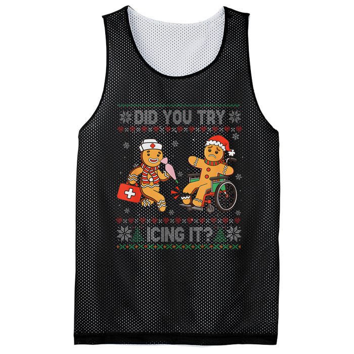 Funny Christmas Nurse Did You Try Icing It Gingerbread Man Mesh Reversible Basketball Jersey Tank