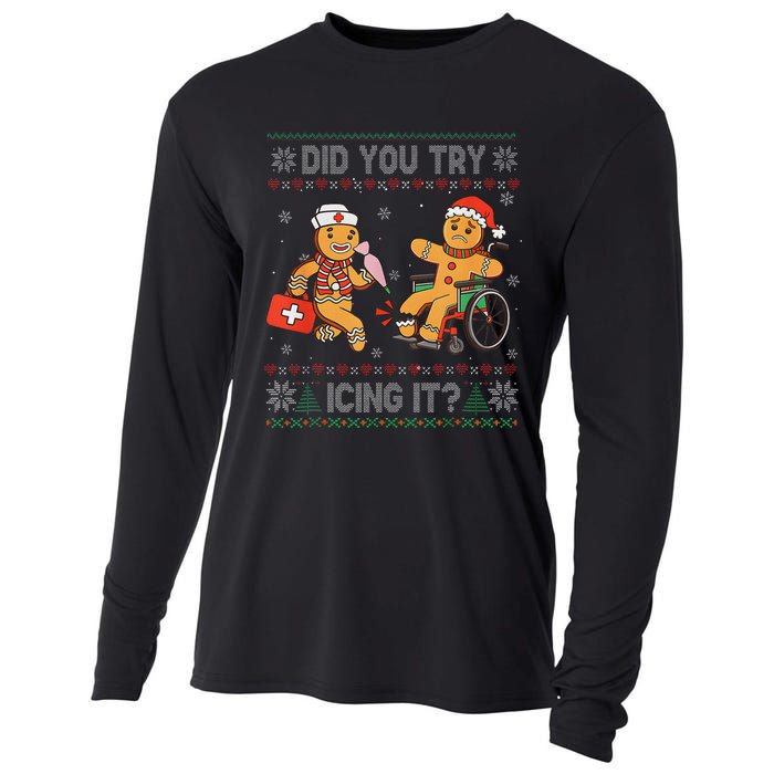 Funny Christmas Nurse Did You Try Icing It Gingerbread Man Cooling Performance Long Sleeve Crew