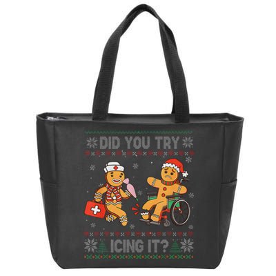 Funny Christmas Nurse Did You Try Icing It Gingerbread Man Zip Tote Bag