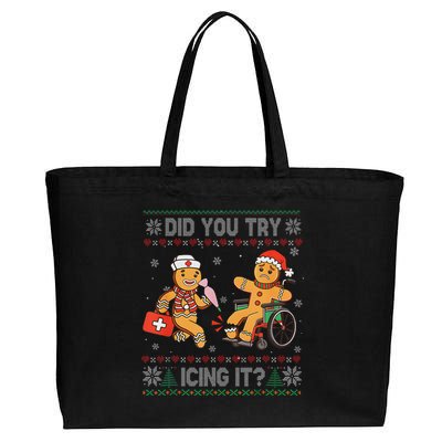 Funny Christmas Nurse Did You Try Icing It Gingerbread Man Cotton Canvas Jumbo Tote