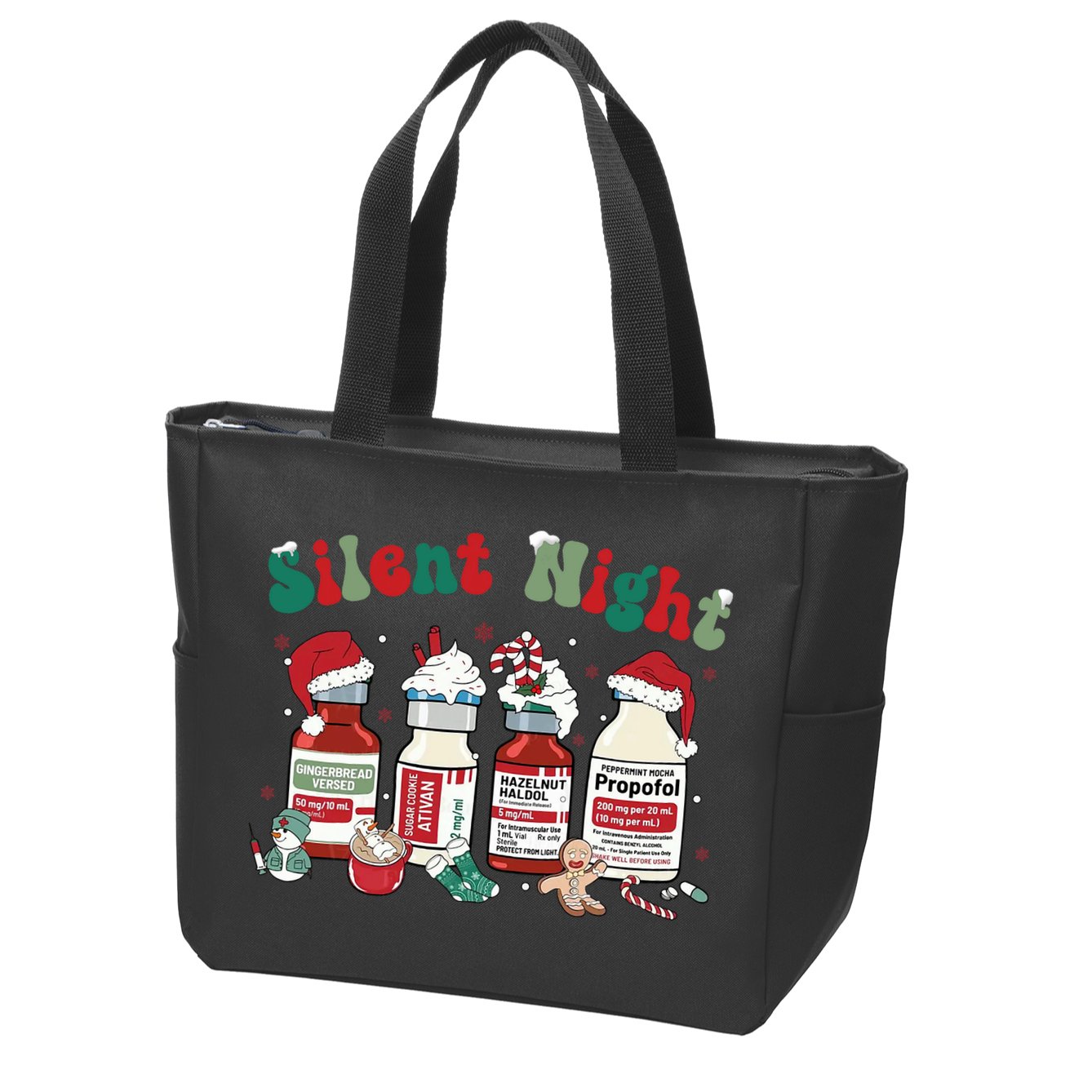 Funny Christmas Nurse Medical Christmas Icu Nicu Rn Er Nurse Zip Tote Bag