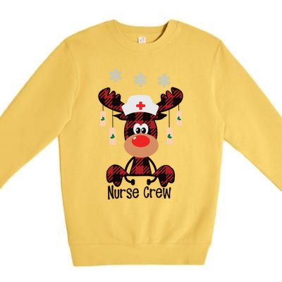 Funny Christmas Nurse Crew Reindeer Red Plaind Nursing Gift Premium Crewneck Sweatshirt