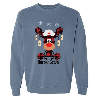 Funny Christmas Nurse Crew Reindeer Red Plaind Nursing Gift Garment-Dyed Sweatshirt