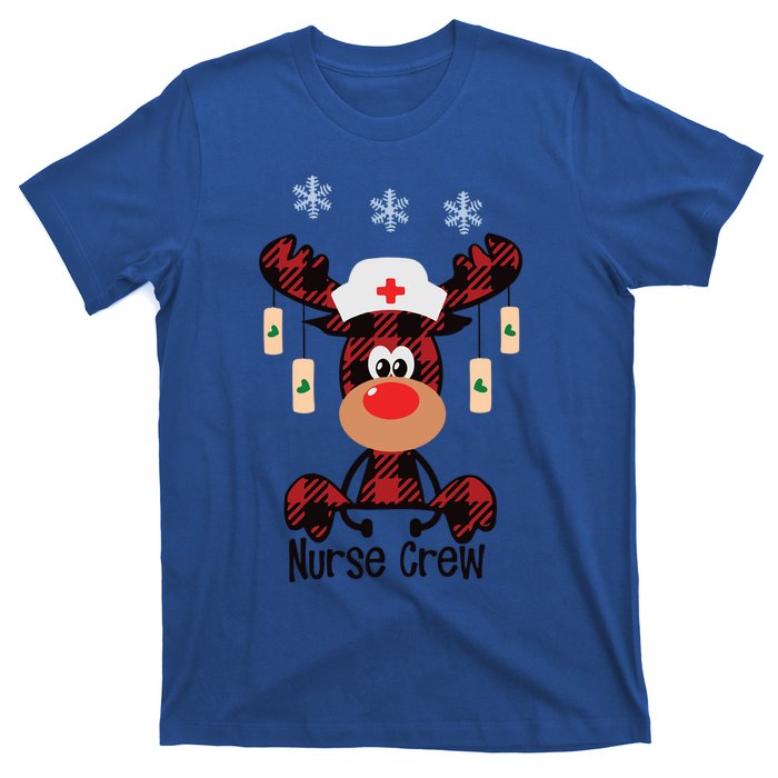 Funny Christmas Nurse Crew Reindeer Red Plaind Nursing Gift T-Shirt