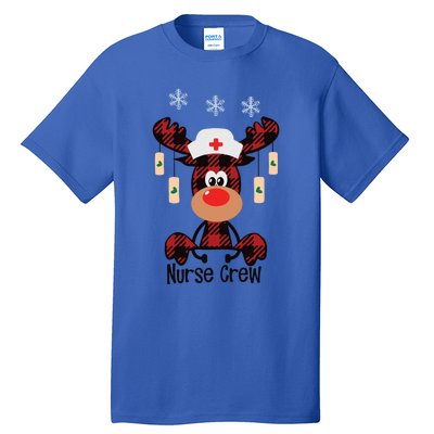 Funny Christmas Nurse Crew Reindeer Red Plaind Nursing Gift Tall T-Shirt