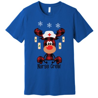 Funny Christmas Nurse Crew Reindeer Red Plaind Nursing Gift Premium T-Shirt