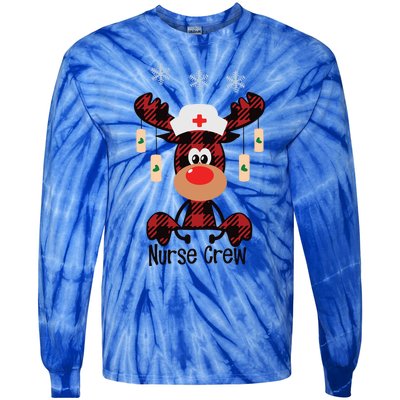 Funny Christmas Nurse Crew Reindeer Red Plaind Nursing Gift Tie-Dye Long Sleeve Shirt