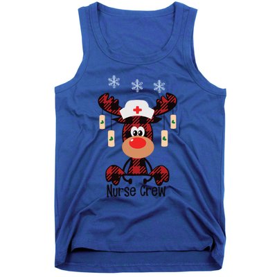 Funny Christmas Nurse Crew Reindeer Red Plaind Nursing Gift Tank Top