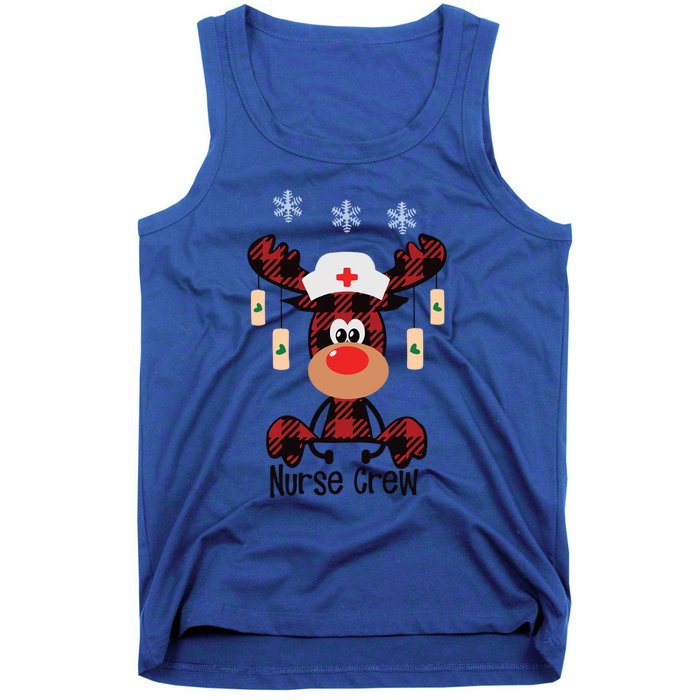 Funny Christmas Nurse Crew Reindeer Red Plaind Nursing Gift Tank Top