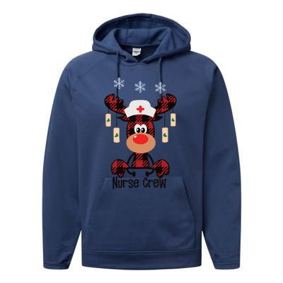 Funny Christmas Nurse Crew Reindeer Red Plaind Nursing Gift Performance Fleece Hoodie