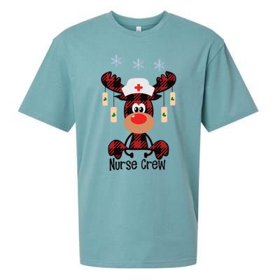 Funny Christmas Nurse Crew Reindeer Red Plaind Nursing Gift Sueded Cloud Jersey T-Shirt