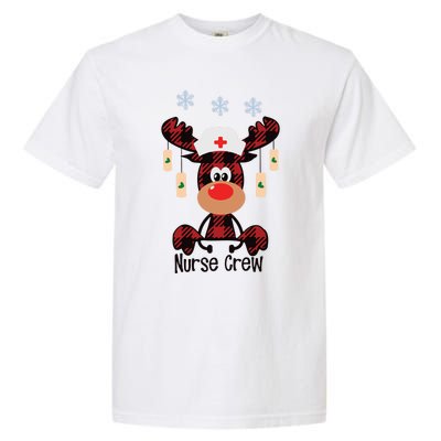 Funny Christmas Nurse Crew Reindeer Red Plaind Nursing Gift Garment-Dyed Heavyweight T-Shirt