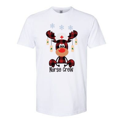 Funny Christmas Nurse Crew Reindeer Red Plaind Nursing Gift Softstyle CVC T-Shirt