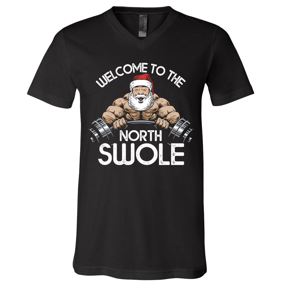 Funny Christmas North Swole Santa Claus Exercise Gym V-Neck T-Shirt
