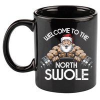 Funny Christmas North Swole Santa Claus Exercise Gym 11oz C Handle Ceramic Mug
