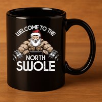 Funny Christmas North Swole Santa Claus Exercise Gym 11oz C Handle Ceramic Mug