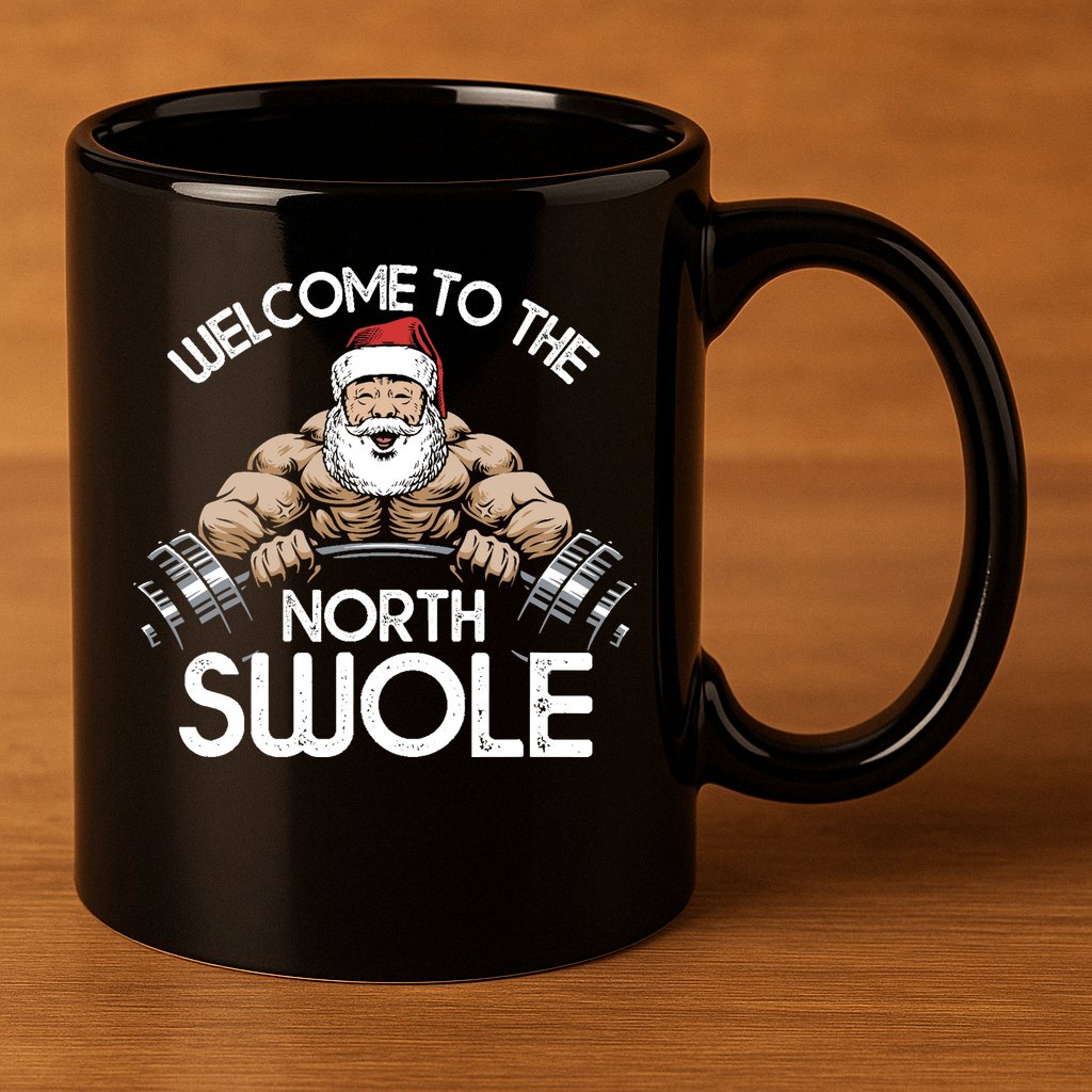Funny Christmas North Swole Santa Claus Exercise Gym 11oz C Handle Ceramic Mug