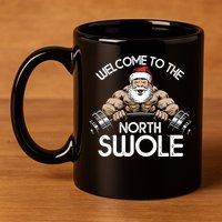 Funny Christmas North Swole Santa Claus Exercise Gym 11oz C Handle Ceramic Mug