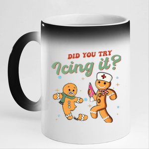 Funny Christmas Nurse Did You Try Icing It Gingerbread Man  11oz Black Color Changing Mug