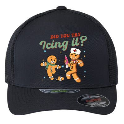 Funny Christmas Nurse Did You Try Icing It Gingerbread Man  Flexfit Unipanel Trucker Cap