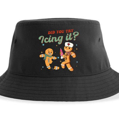 Funny Christmas Nurse Did You Try Icing It Gingerbread Man  Sustainable Bucket Hat