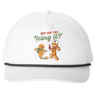 Funny Christmas Nurse Did You Try Icing It Gingerbread Man  Snapback Five-Panel Rope Hat