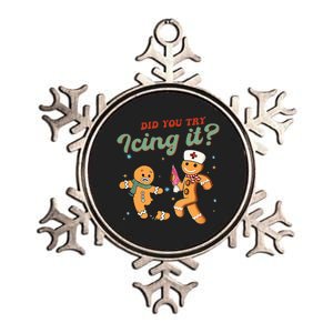 Funny Christmas Nurse Did You Try Icing It Gingerbread Man  Metallic Star Ornament