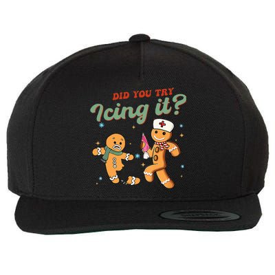 Funny Christmas Nurse Did You Try Icing It Gingerbread Man  Wool Snapback Cap