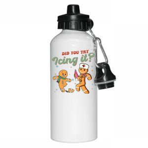 Funny Christmas Nurse Did You Try Icing It Gingerbread Man  Aluminum Water Bottle