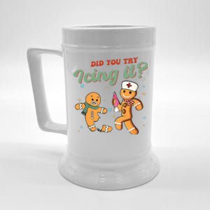 Funny Christmas Nurse Did You Try Icing It Gingerbread Man  Beer Stein