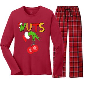 Funny Christmas Nuts Matching Couple Women's Long Sleeve Flannel Pajama Set 