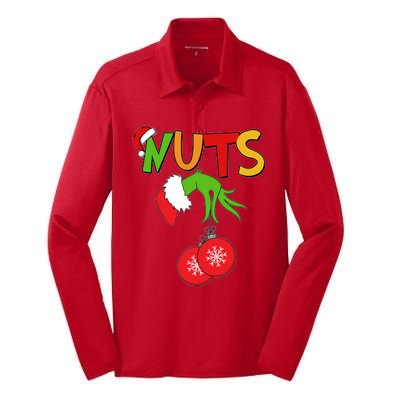 Funny Christmas Nuts Matching Couple Silk Touch Performance Long Sleeve Polo