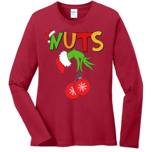 Funny Christmas Nuts Matching Couple Ladies Long Sleeve Shirt